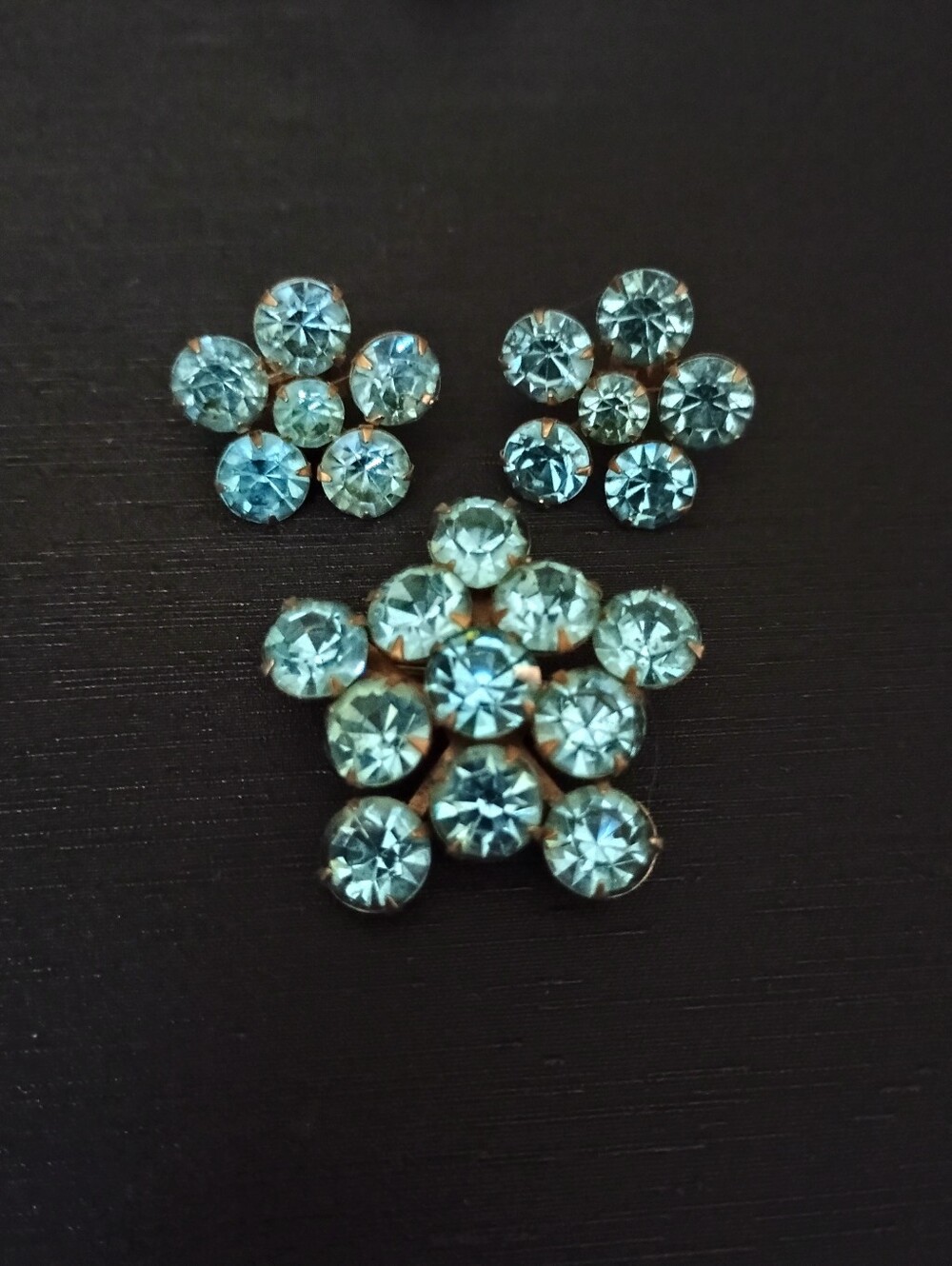 Vintage Sky Blue Crystal Flower Brooch and Earring Set - By Weiss